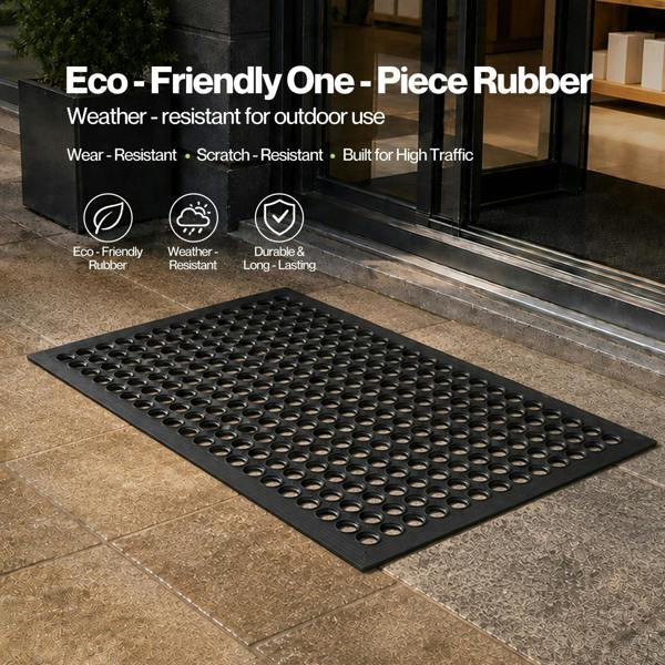 Marlow Door Mat Outdoor Rubber Boot Scraper Drainage Non Slip for Outside Black