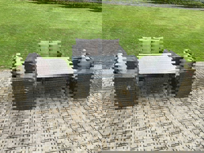 Fimous Rattan Garden Furniture 4 Piece Grey Patio Furniture Set Patio Conservatory 4 Seater Set Outdoor Rectangular Table and Chairs