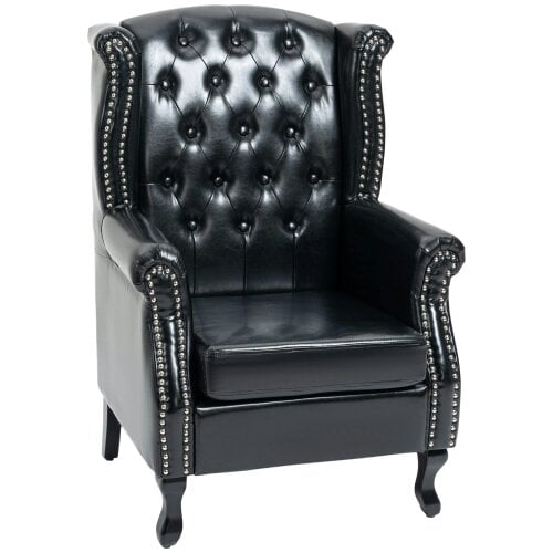 Wyld Haus Nana Bafa Black Wingback Accent Chair With Chesterfield Style Tufting And Nail Head Trim