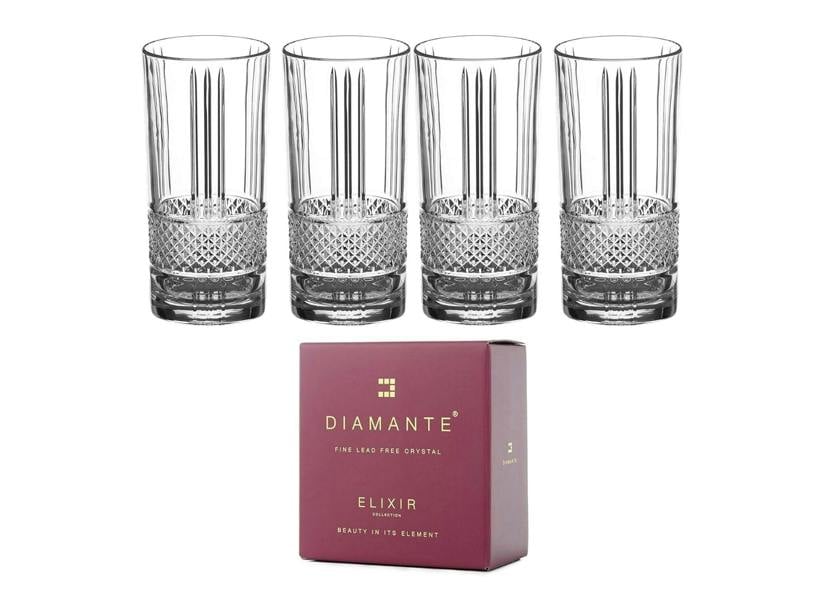 Ava Collection Crystal Hi Ball Glasses - Set of 4