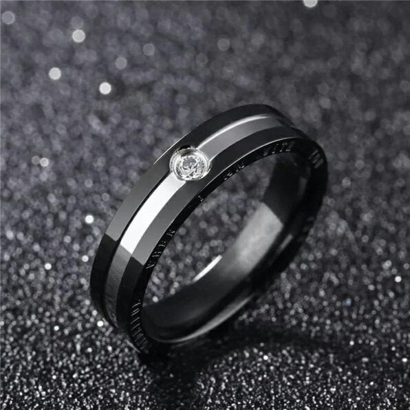 The Colourful Aura Stainless Steel Couple Black Rose Gold Wedding Band Promise Ring Set