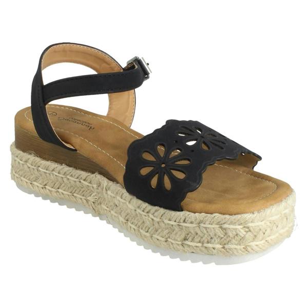 Savannah Ladies Mid Espadrille Wedge Ankle Strap Sandals F12096