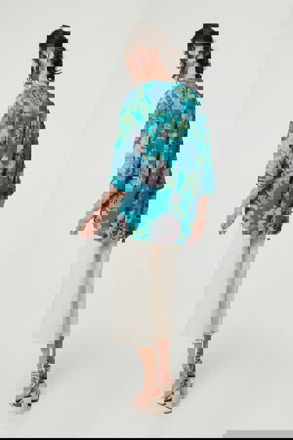 Teal | Floral Sequin Embellished Relaxed Blouse
