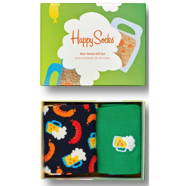 Happy Socks 2-Pack Beer Socks Gift Box, Green/Navy