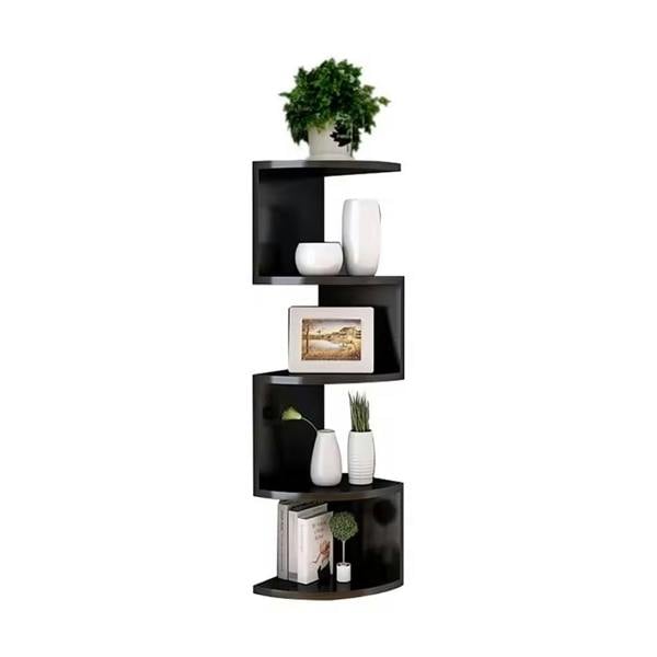 Havendro 5 Tier Black Floating Corner Shelves Wall Mount Wooden Storage