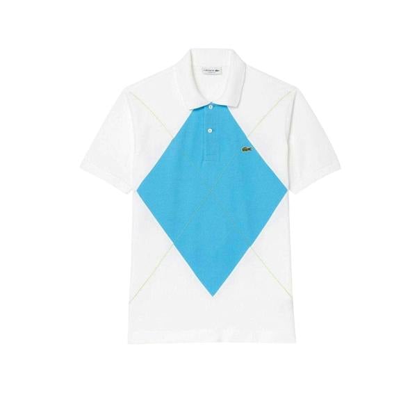 Lacoste Mens L.12.12 Argyle Short-Sleeved Polo Shirt - White/Blue - 