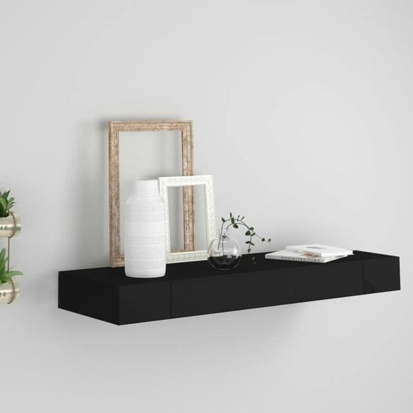 Berkfield Floating Wall Shelf with Drawer Black 80x25x8 cm