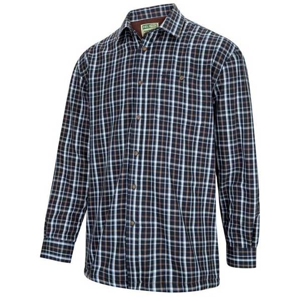 Hoggs of Fife Bark fleece-lined shirt angled to show check pattern and button detail, ideal for farming, walking, or layering