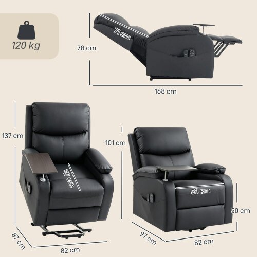 HOMCOM Riser Recliner Chair, Recliner Armchair with Massage and Heat, Black