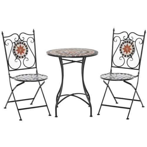 Wyld Haus Rakamo 3 Piece Mosaic Garden Outdoor Bistro Table And Chair Set Orange
