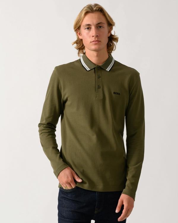 BOSS Green Plisy Mens Long Sleeve Polo Shirt  - Open Green 398