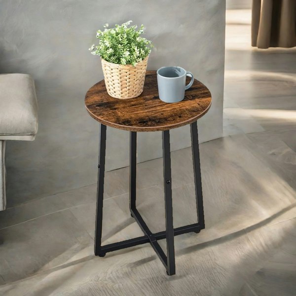 Rafaelo Mobilia Industrial 55CM Tall Narrow Side Table Rustic Brown