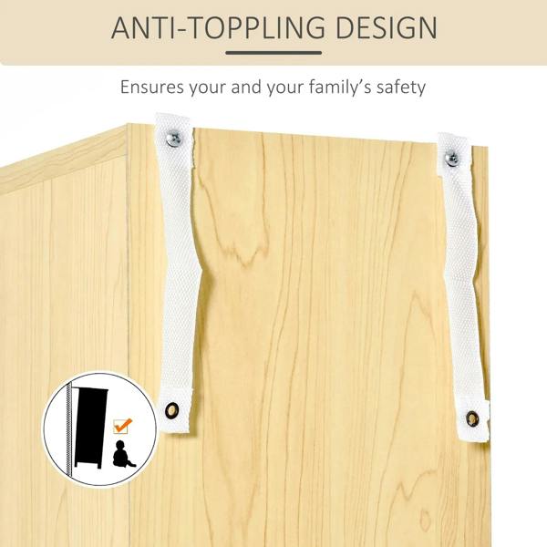 Oak CD storage tower with anti-tipping straps on top corners