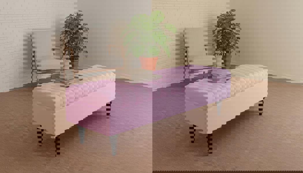 Pink storage ottoman coffee table bench seat with padded top for modern living room - ISTOOLS 