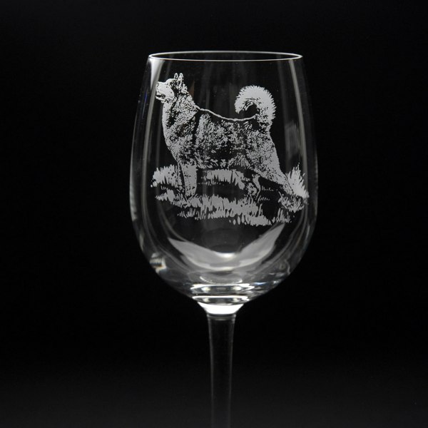 Glyptic Glass Art Alaskan Malamute Dog Crystal Wine Glass - Hand Etched/Engraved Gift