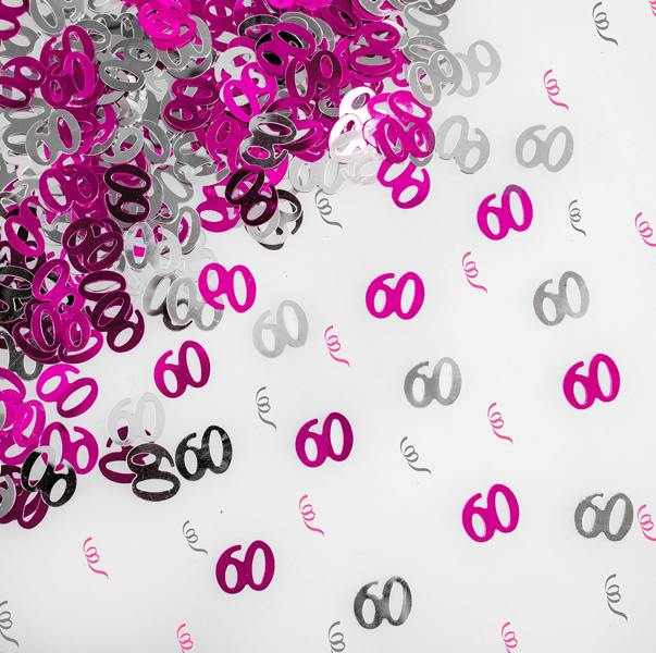 60th Birthday Pink and Silver Metallic Confetti Table Decorations, Pack Sizes for Party Styling image 2