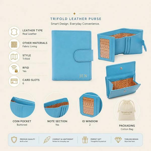 PRIMEHIDE Small Real Leather Trifold Purse for Women - RFID Ladies Leather Wallet with Coin Pocket - Miami