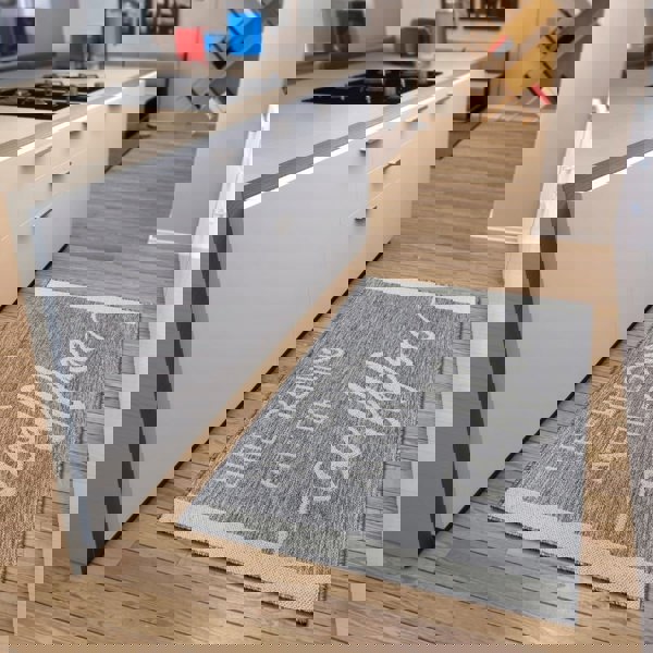 Kitchen Begins After Coffee Grey Runner Flatweave Rug