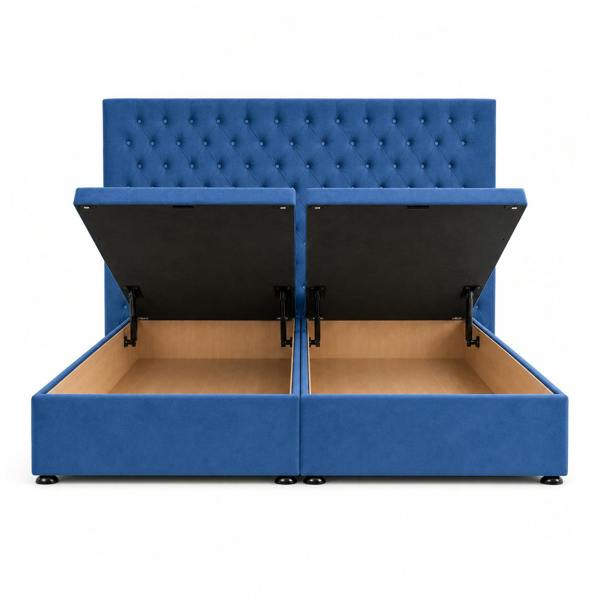 Great British Beds Topaz Winged Divan Ottoman Bed - Blue Plush