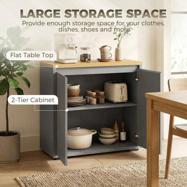 Kitchen Sideboard, Storage Cabinet with Double Doors and Adjustable Shelf for Living Room, Entryway, Grey