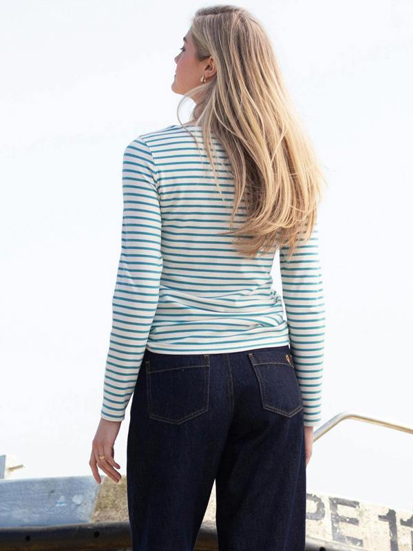 Kite Womens Organic Tarrant Jersey T-Shirt Teal Blue Stripe