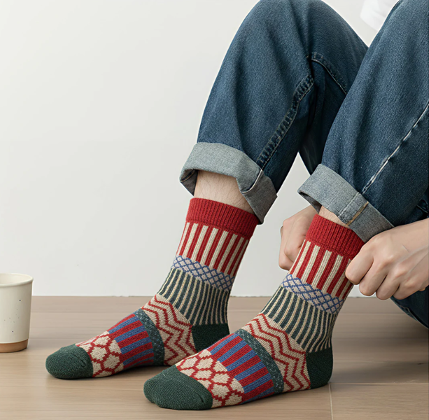 Anysox 5 Pairs Wool Socks One Size 5-9 Thick Warm Multicolor Winter