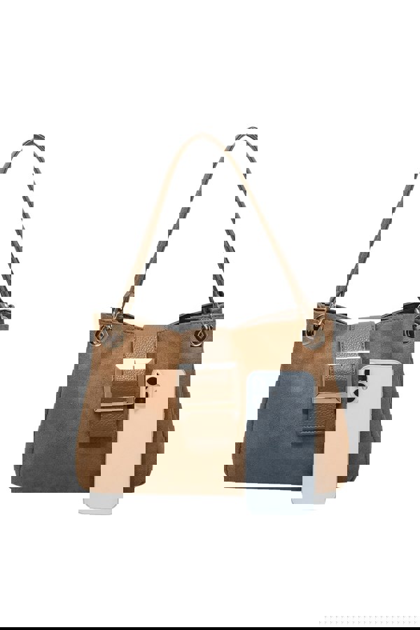 Kitise Shoulder Bag with Buckle Accent and Dual Top Handles