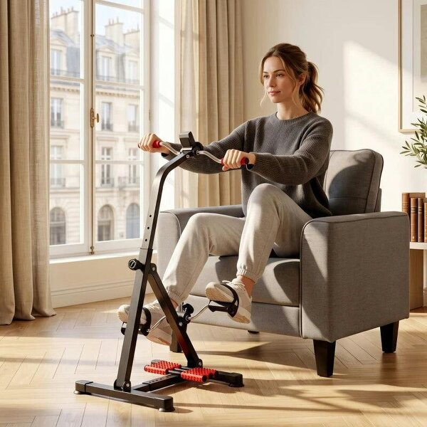 Portable Exercise Bike for Home Pedal Exerciser Height-adjustable 56L x 44- 56W x 75- 97H cm Black and Red - Black and Red
