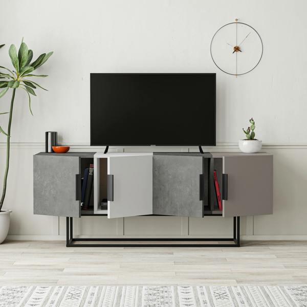 Decortie Tontini Modern TV Unit Multimedia Centre with Storage TV Cabinet 140cm