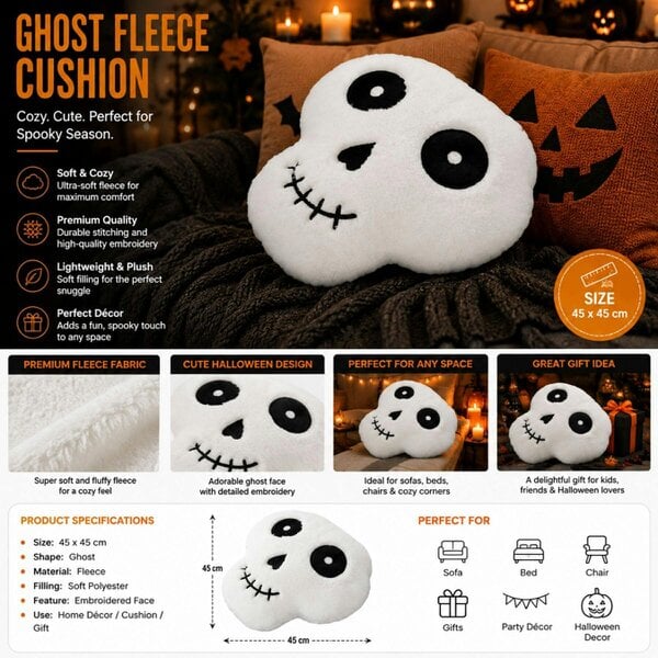 Smart Living Halloween Ghost Fleece Cushions Set of 2 or 4 Spooky Decor
