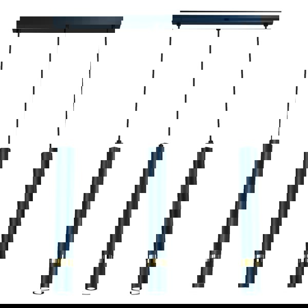 Milagro Joker Contemporary Pendant Lamp 3XGU10 Hand Made Cylindrical Style Lights Finished in Navy Blue With Striking Gold Detail