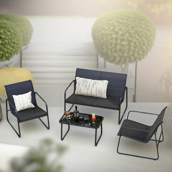 Rafaelo Mobilia Set of 4 Conversation Garden Bistro Furniture Set With Table Black