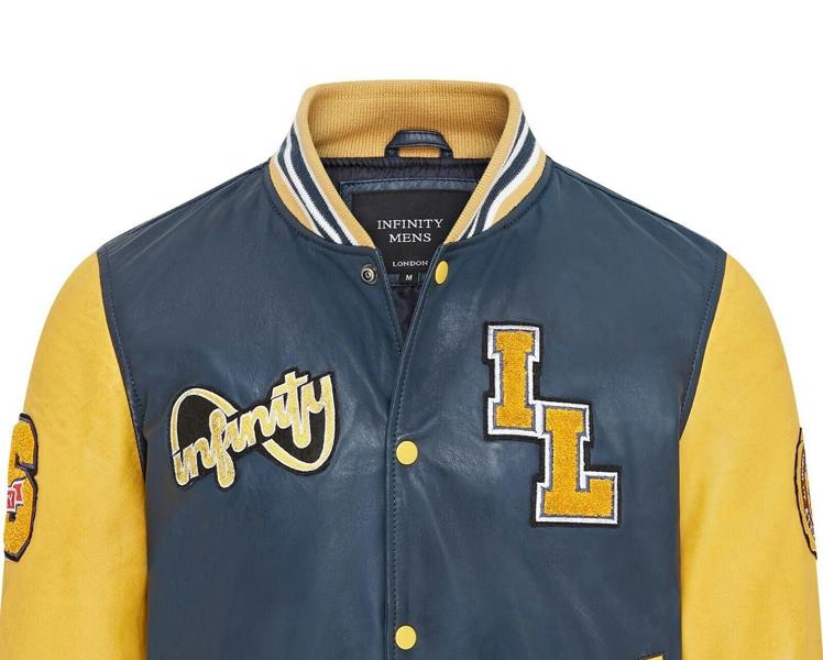 Infinity Leather Mens Baseball Leather Letterman Bomber Jacket - Ashwood