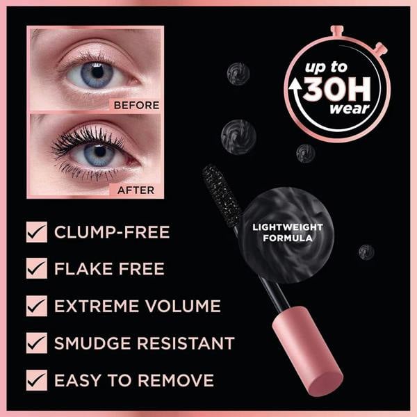 3 x L'Oreal Paris Air Volume 30H Mega Black Mascara 9.4ml - Black
