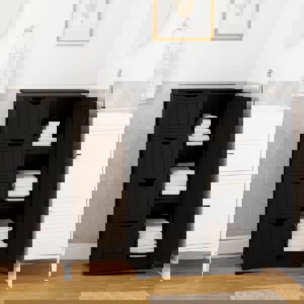 Modcraft Bathroom Floor Cabinet Wooden Freestanding Storage with 4 Drawers & 1 Door Adjustable Shelf – Black