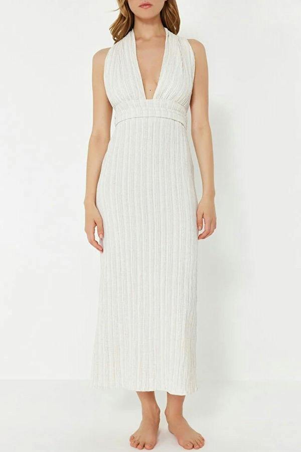 WOVCOR Woven Backless Maxi Beach Dress