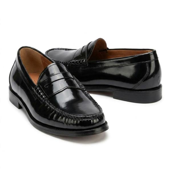 Justin Reess Joseph - Men's Black Penny High-Shine Polished Loafers
