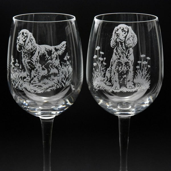 Glyptic Glass Art Cocker Spaniel Dog Crystal Wine Glass - Hand Etched Engraved Gift