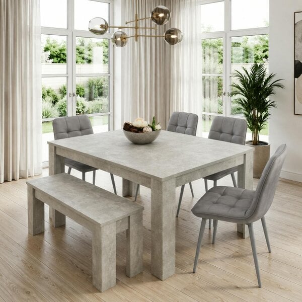 Kosy Koala Wooden Grey Dining Table Set with 4 Grey Velvet Chairs and 1 Bench - Dining Room Furniture