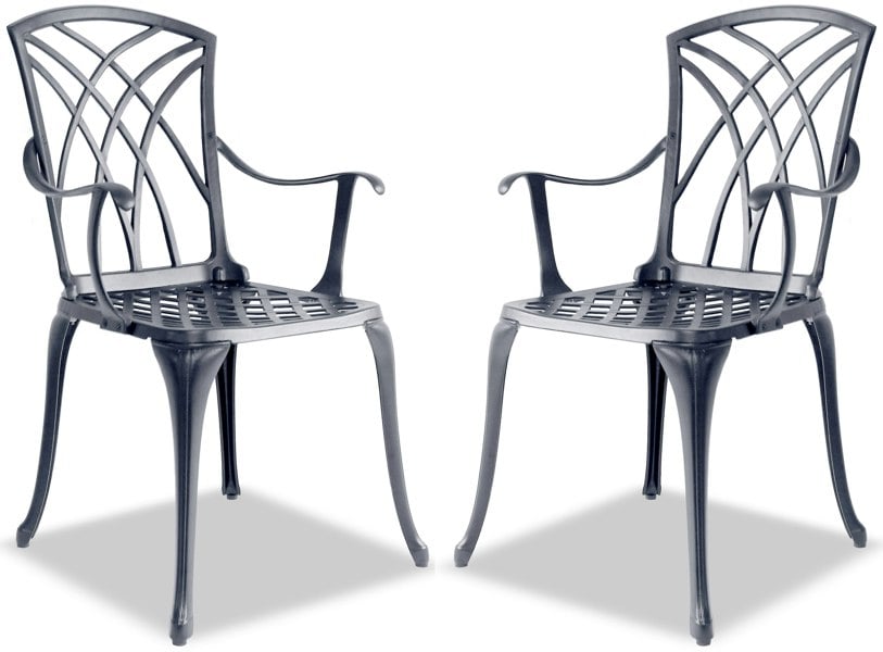Centurion Supports Oshowa 2-Large Garden and Patio Bistro Chairs with Armrests in Cast Aluminium Grey