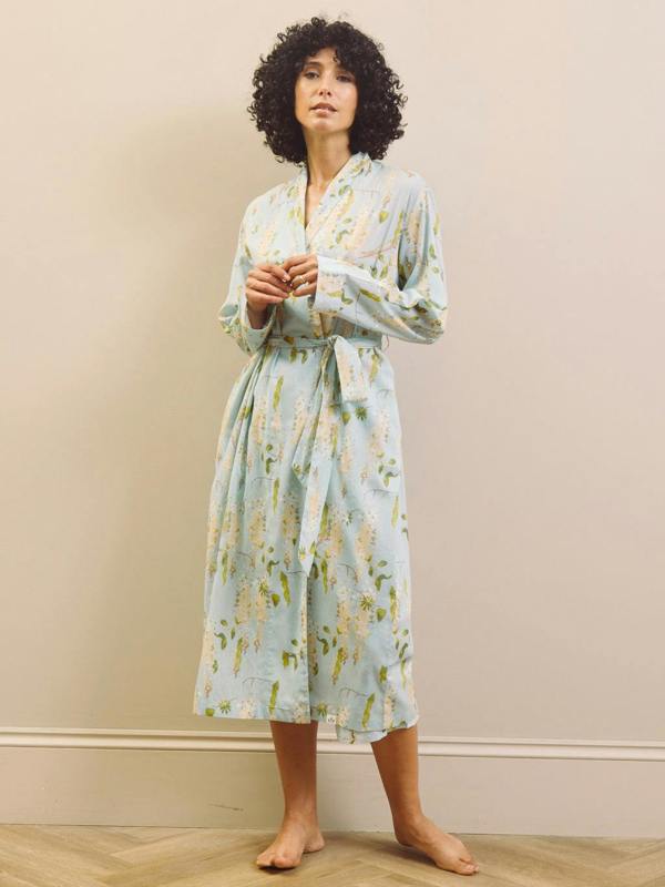 Their Nibs Pale Blue Wisteria Cotton Grandpa Dressing Gown