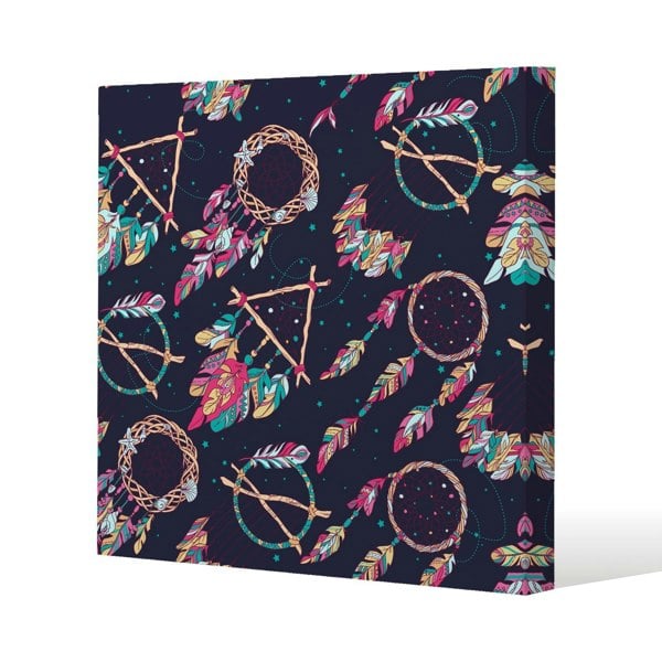 Benjamin Tate Design Pattern with Different Dream Catcher Amulet Slim Style Canvas Print  90x90cm , 15mm Slim Real wood.