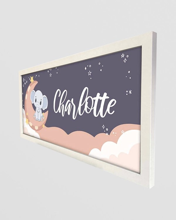 Personalised Nursery Wall Art Print - Elephant and Moon Framed Keepsake