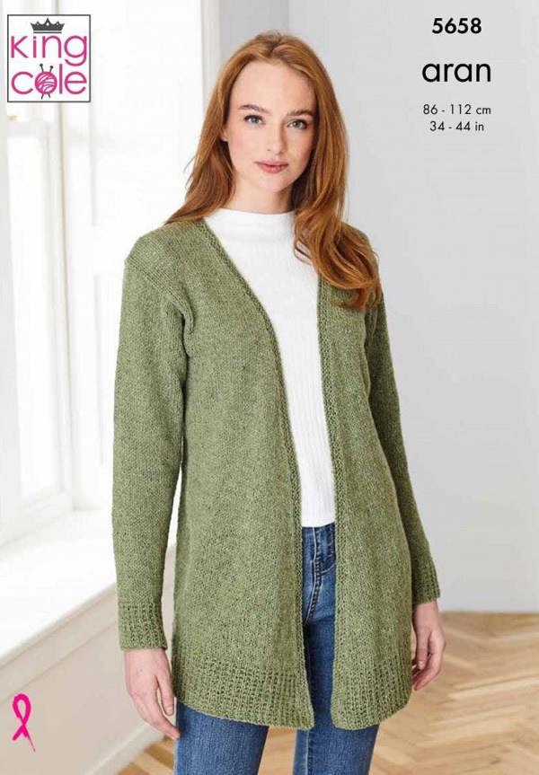 King Cole Forest Aran Knitting Pattern 5658, Cardigans for Women, 34 - 44 Inches