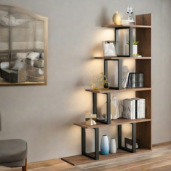 Rafaelo Mobilia 5 Tier Stepped Book Shelf Industrial Rustic Brown