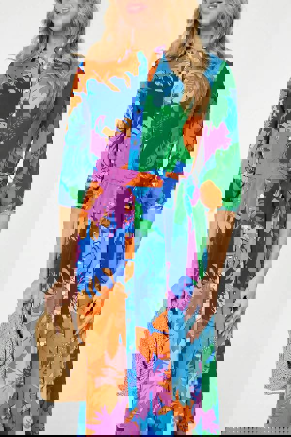 Blue | Abstract Floral 3/4 Sleeve Maxi Dress