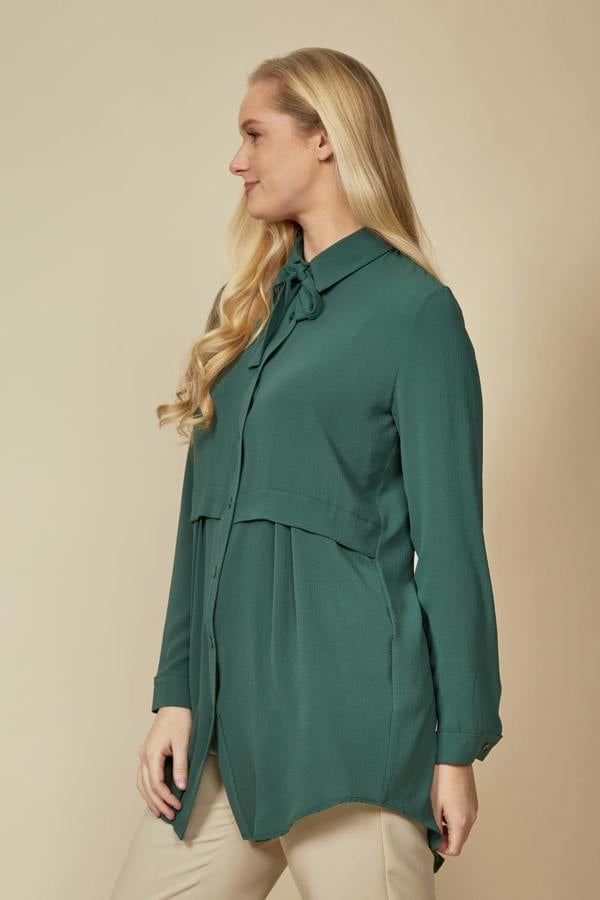 Hoxton Gal Long Sleeves Oversized Shirt in Green