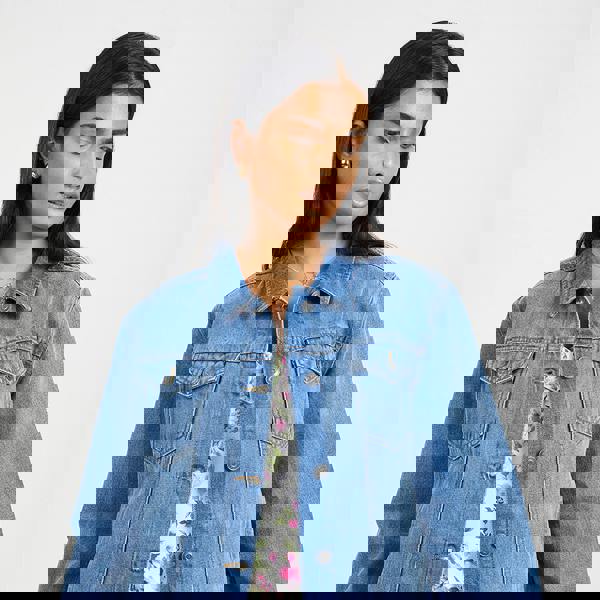 Brave Soul Mid Blue Oversized Denim Jacket - Mid Blue Image 1