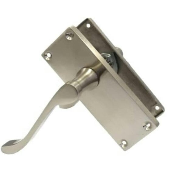 EDH Door Hardware Satin Nickel Victorian Scroll Door Handles – Modern Lever Latch Handles on Backplate – 118mm x 42mm