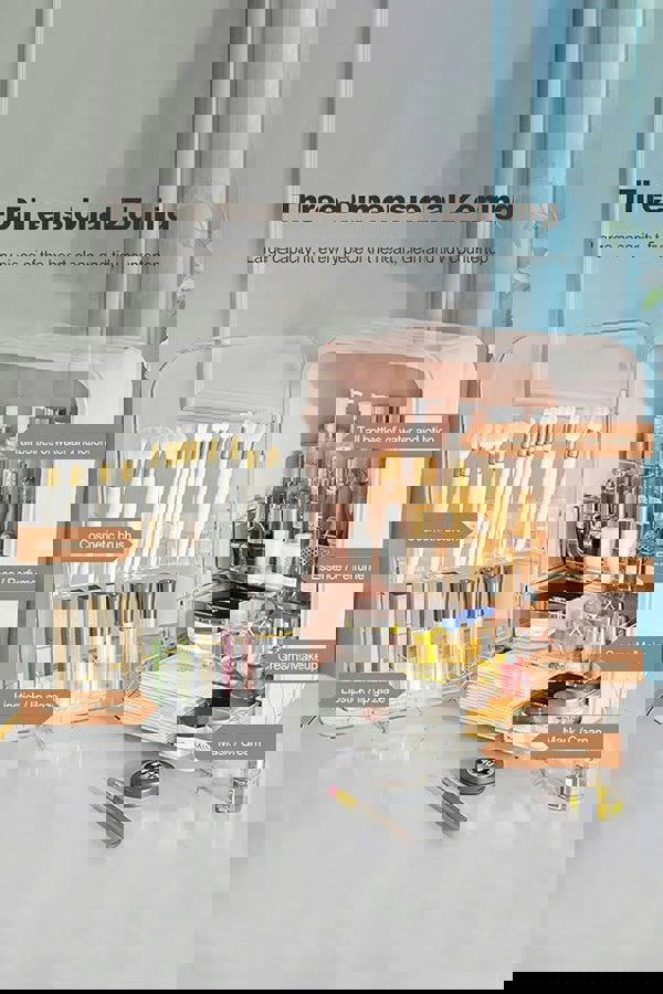 Living and Home Cosmetic Organizer Skincare Display Box Makeup Storage Case with Mirror